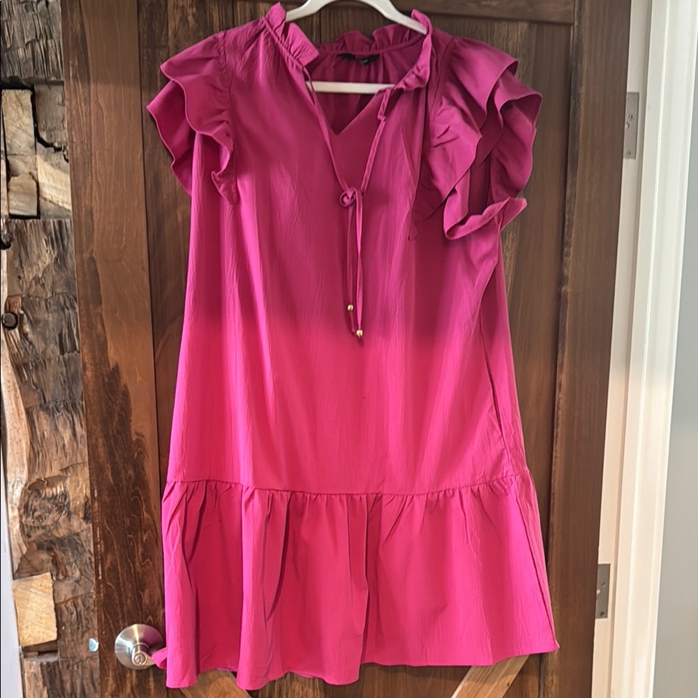 Pink Ruffled Buttoned Sundress for Wedding Guest